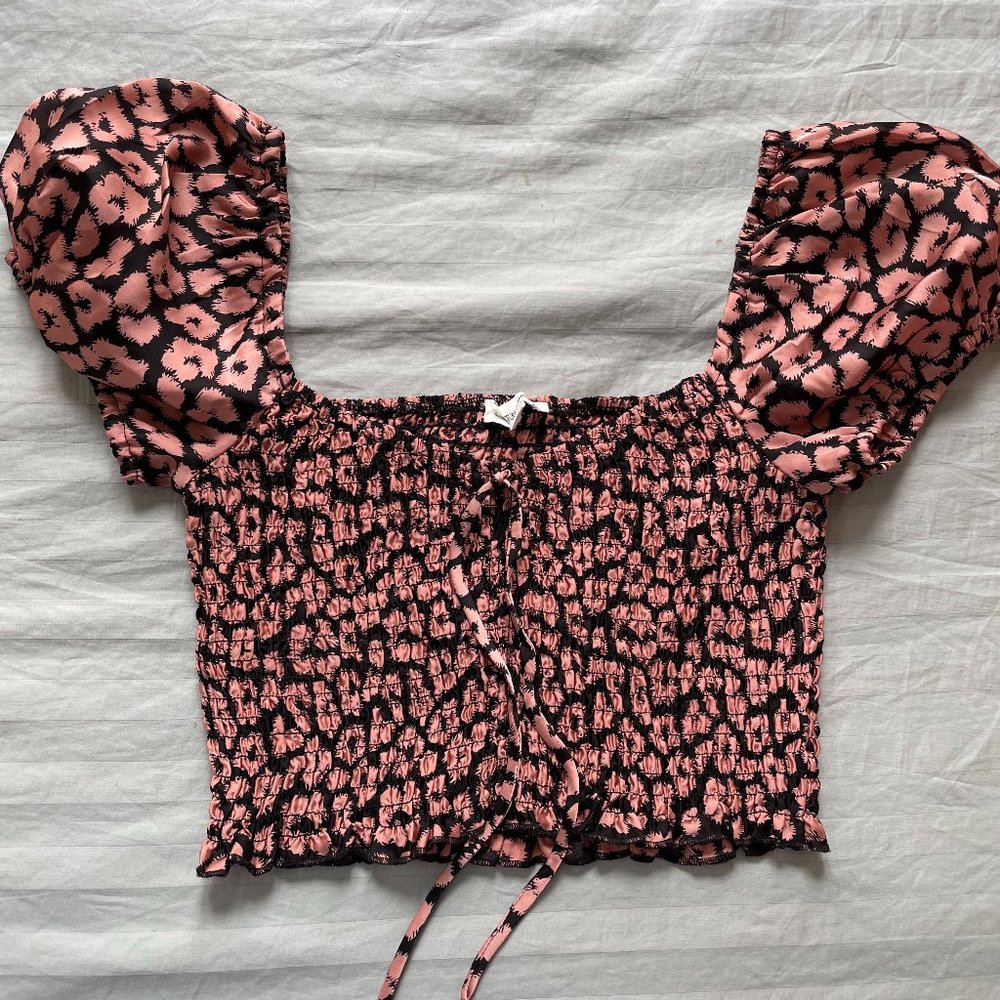 CottonCandyLA Smock Crop Top Pink Cheetah Sz S